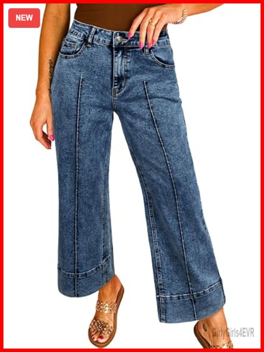 Wide Leg High Waisted Jeans with Vertical Seams